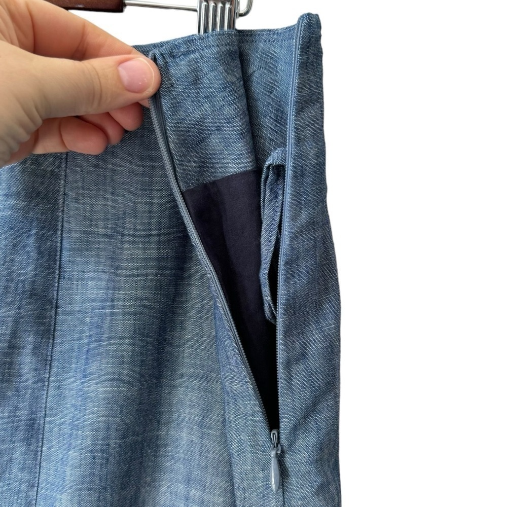 Tatum & Olivia Linen Maxi Skirt Lined Blue Godet Hem Academia Women’s Size 10/12 - Picture 3 of 8